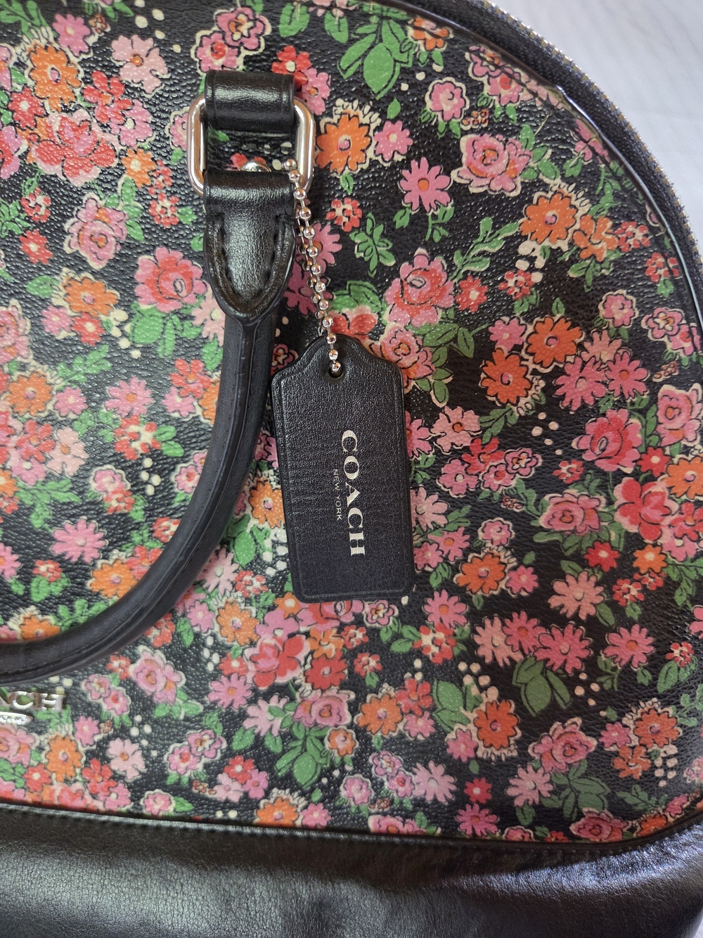 Coach Black Floral Dome Satchel with Pink & Green Bouquet - Picture 5 of 8